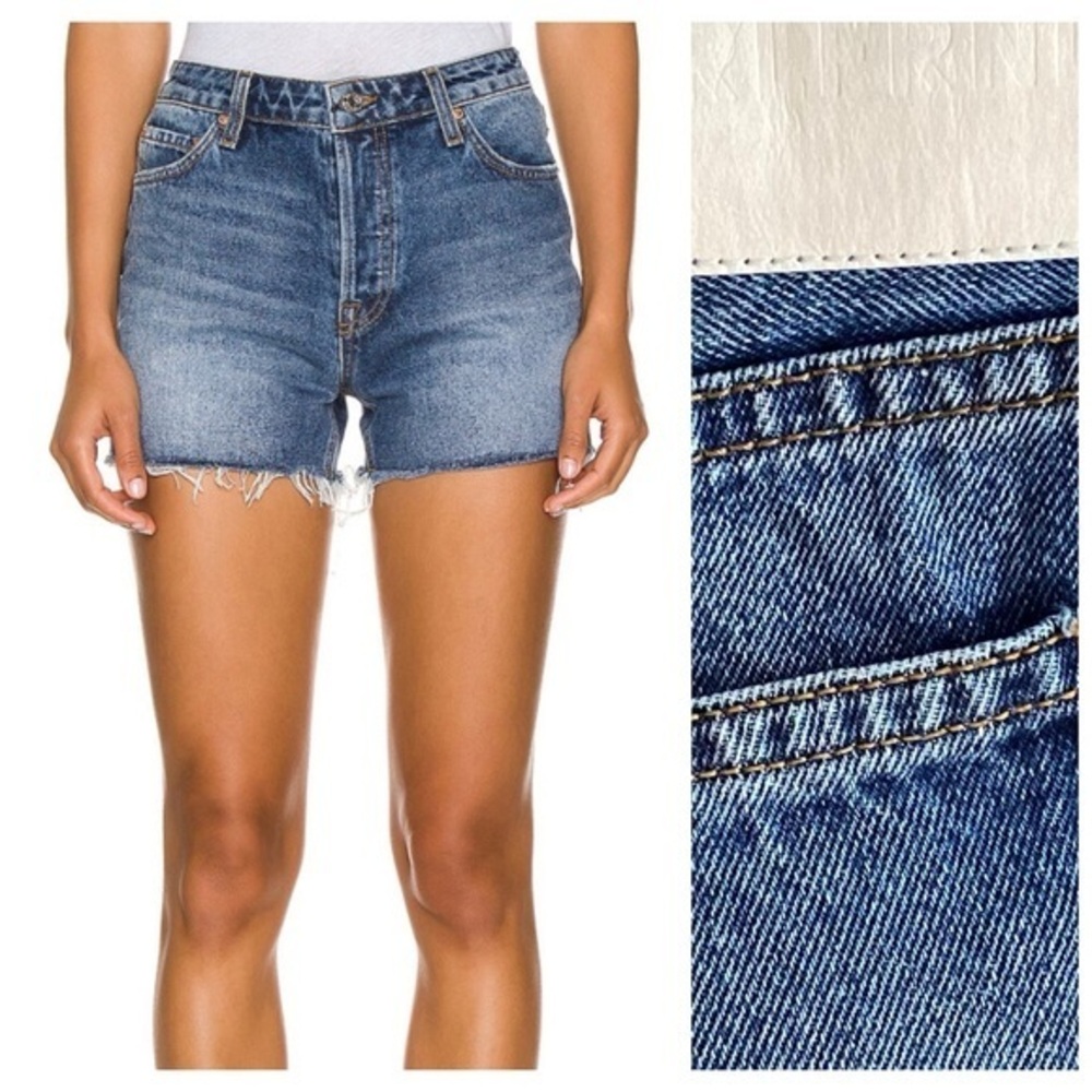 GRLFRND Helena High Rise Cut Off Denim Jean Short in Azure Vista 32